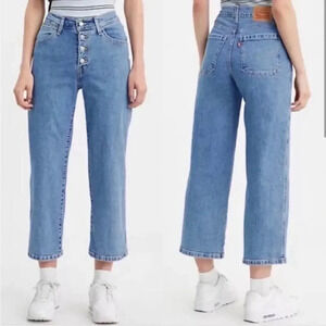 Levis Mile High Cropped Wide Leg Blue Button Fly Jeans Size 28